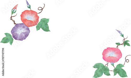 水彩で描いた朝顔のフレーム素材