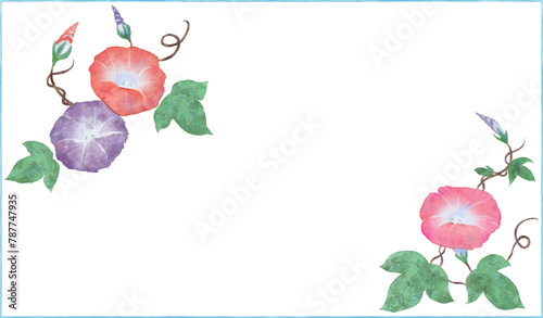 水彩で描いた朝顔のフレーム素材