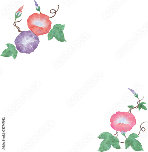 水彩で描いた朝顔のフレーム素材