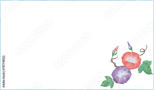 水彩で描いた朝顔のフレーム素材