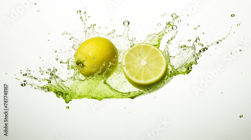 Lemon and lime in refreshing water splash with fruits