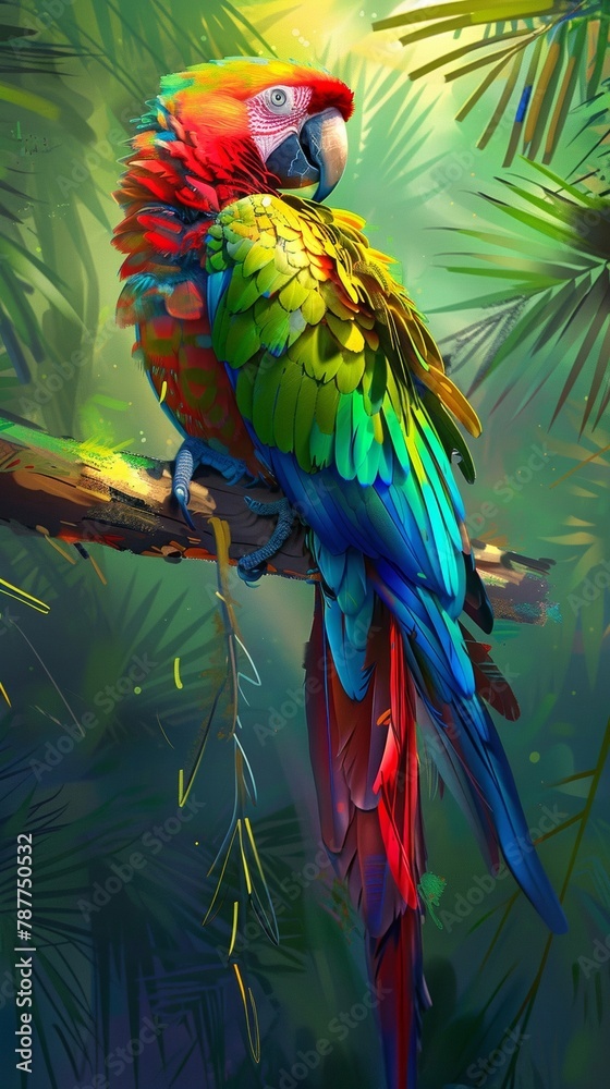 Fototapeta premium Colorful parrots perched on the branches