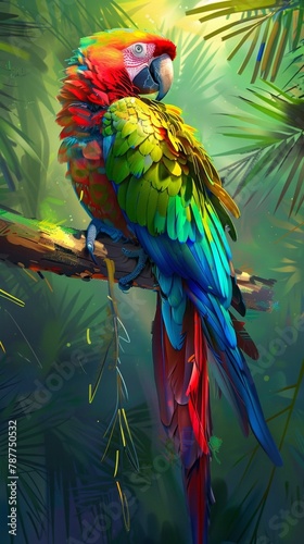 Colorful parrots perched on the branches