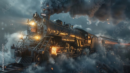 A detailed steam locomotive in action, providing a dramatic and impactful texture for creative uses