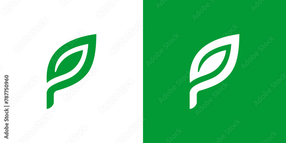 Naklejka premium Letter P leaf plant tree vector logo