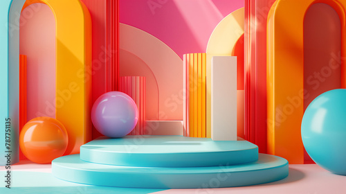 Eye-catching Stage Backdrop with Vibrant Arches and Columns for a Creative Presentation  Generative ai