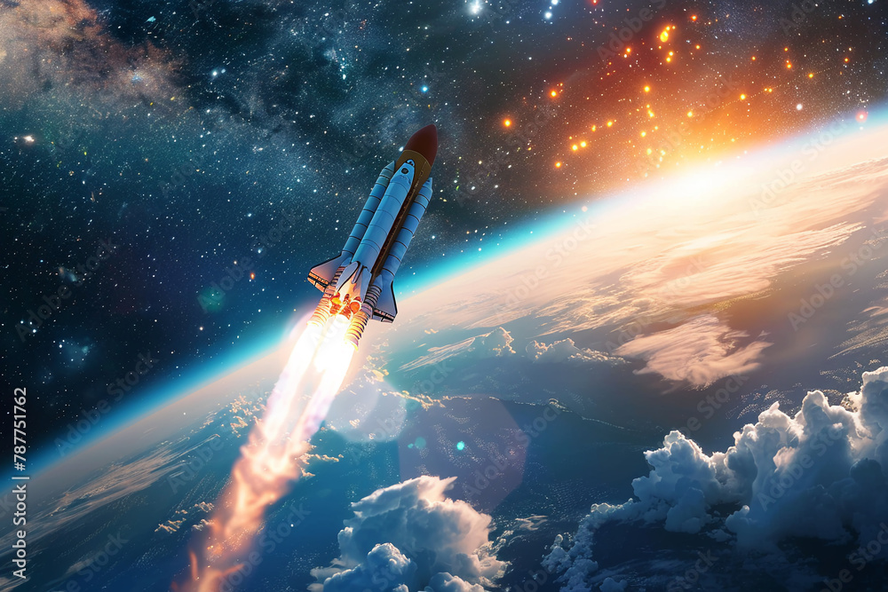 Fototapeta premium Rocket rising into space and Optimize pricing strategies based on chart insights.