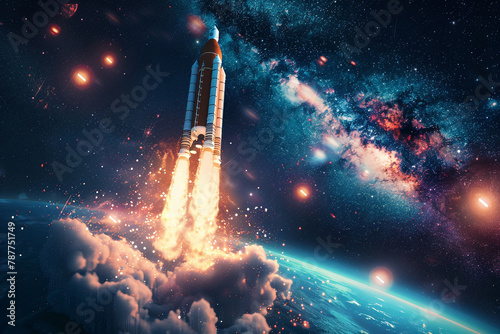 Rocket rising into space and Monitor regulatory compliance metrics with chart-driven tools.