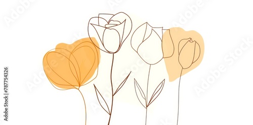 Abstract Rose Outline, Warm Tones, Contour Drawing, Single Line Motif, Minimalist Floral Art with Copy Space.