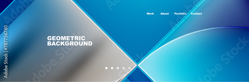 A display device showcasing an electric blue and azure geometric background with a circle in the middle, surrounded by triangles and rectangles in a symmetrical pattern