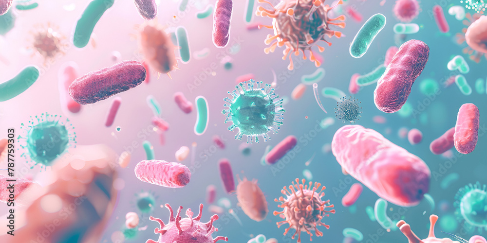 abstract bacteria probiotics gram positive background Colorful Microbes 3D Render Science Backdrop Bacterial and Viral Microcosm Science of Microbiology and Disease Probiotics Bacteria Biology Science