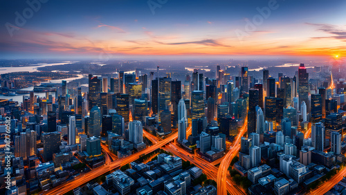 Scenery of the urban skyline, towering buildings, commercial and financial office areas, smart cities, traffic flow, and a sense of technology #787760582