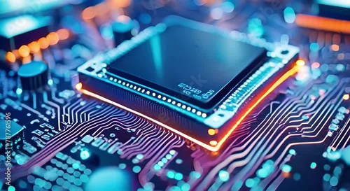 Close-up of Microchip on Motherboard, Ideal for Tech Projects, Technology Background