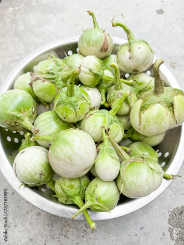 Thai green eggplants , organic vegetables.