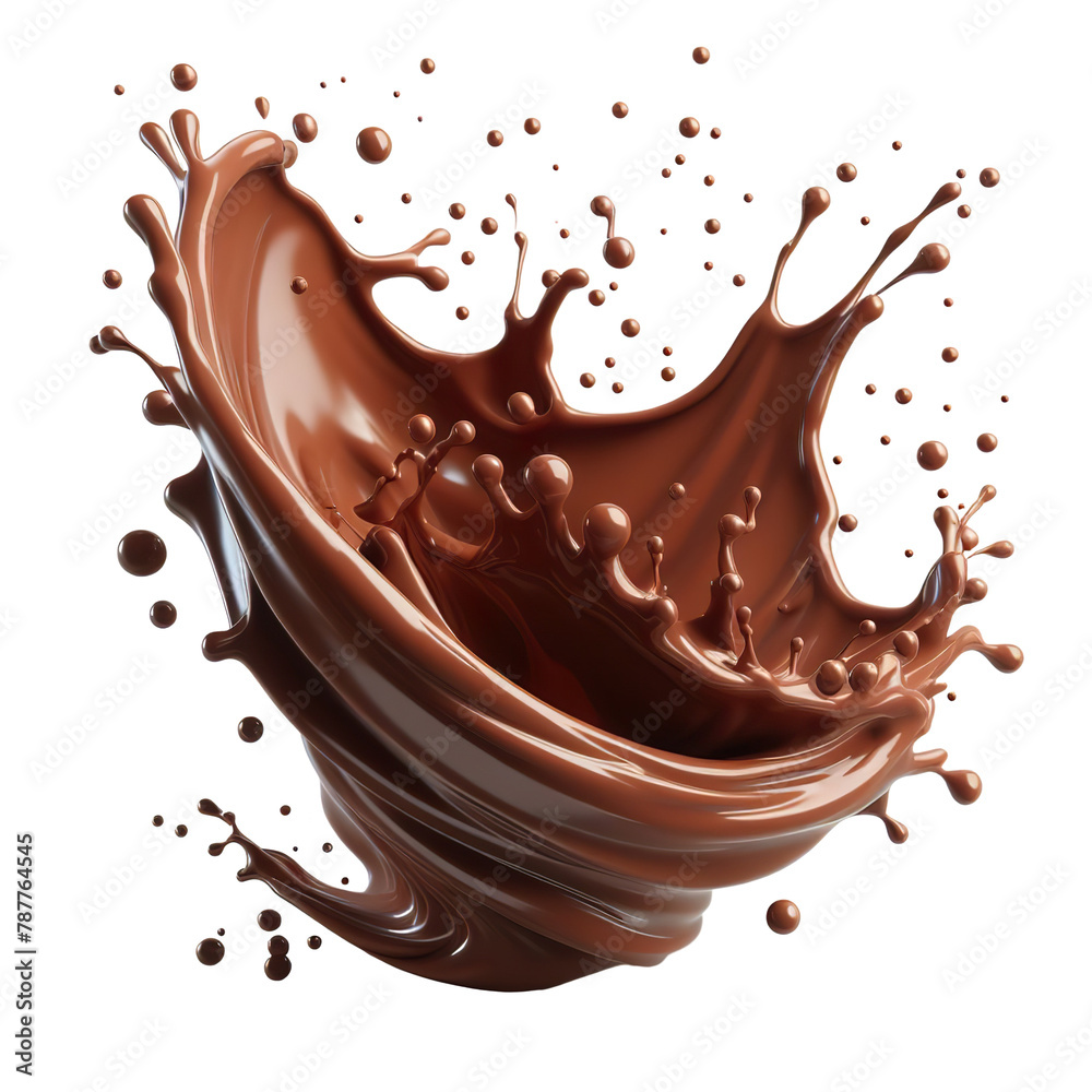 3D splash of chocolate liquid, brown, white background, isolated object PNG 3D splash of chocolate liquid, brown, white background, isolated object PNG