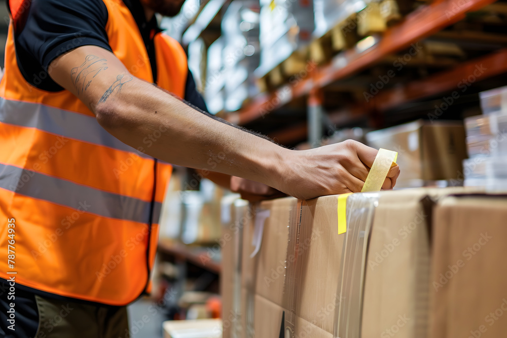 worker in warehouse checking goods
