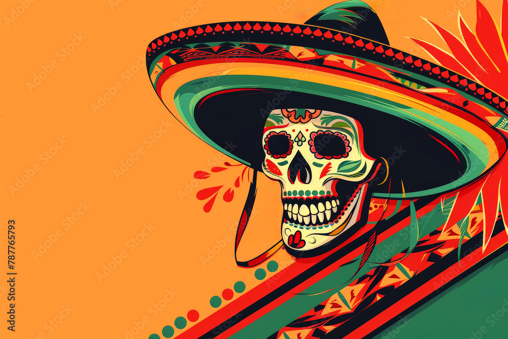 Day of the dead background with Skull mask, Mexican hat and flowers.ai background Day of the dead background with Skull mask, Mexican hat and flowers.ai background