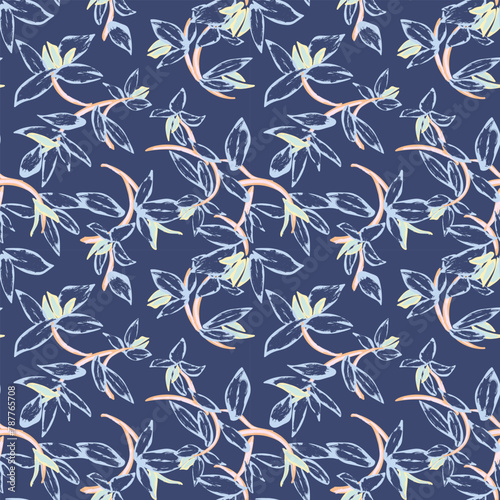 Blue Abstract Floral Seamless Pattern Design