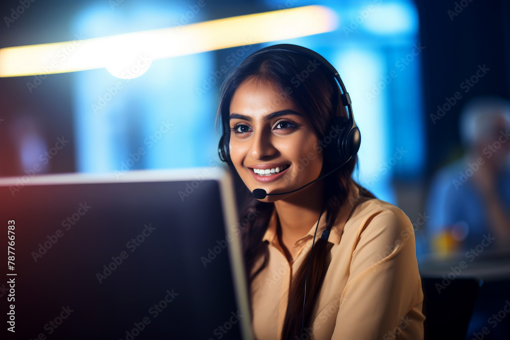 Customer service Indian agent using a desktop computer. Generative Ai. Customer service Indian agent using a desktop computer. Generative Ai.