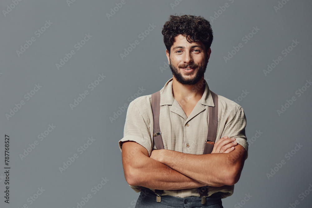 Happy man adult face caucasian isolated background handsome confidence portrait casual guy young person attractive - obrazy, fototapety, plakaty 