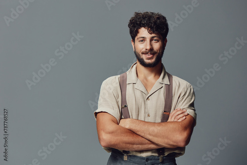Happy man adult face caucasian isolated background handsome confidence portrait casual guy young person attractive