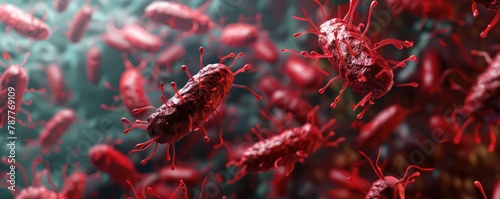 Macro red color of bacteria in 3D illustration 
