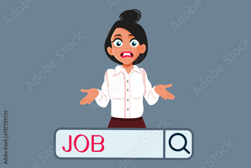 Clueless Woman Looking for a Job Online Vector Illustration. Stressed jobless girl trying to find hiring opportunities   © nicoletaionescu