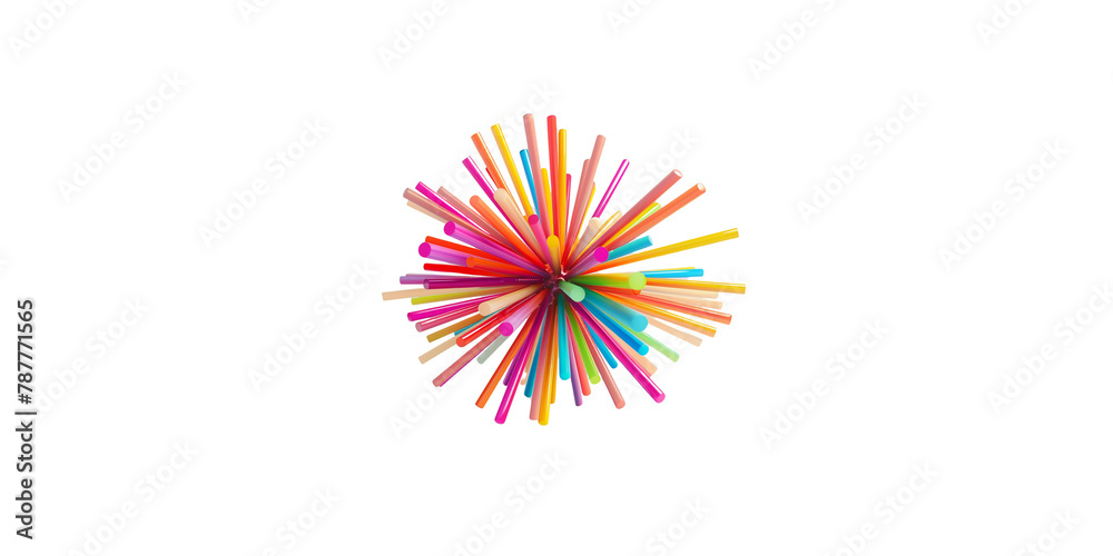 3d render of colorful rainbow sticks in the shape of an explosion on white background