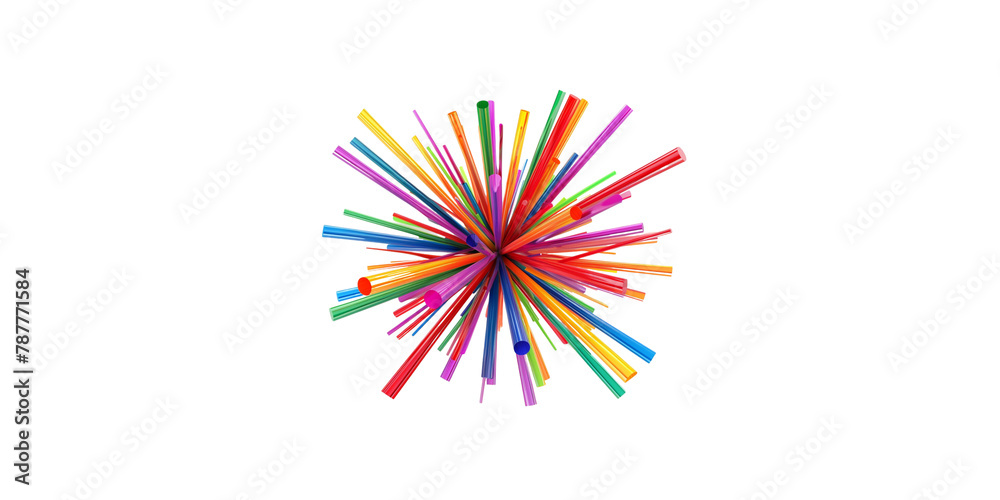 Fototapeta premium 3d render of colorful rainbow sticks in the shape of an explosion on white background