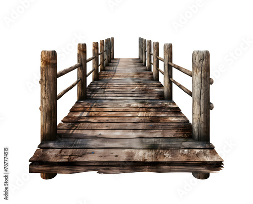 Wooden pier isolated on white and transparent background, clipart. Old embankment made from wooden boards. Generative AI transparent PNG without background.