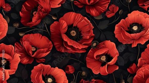 Vivid red poppy design with hints of gold for solemn remembrance