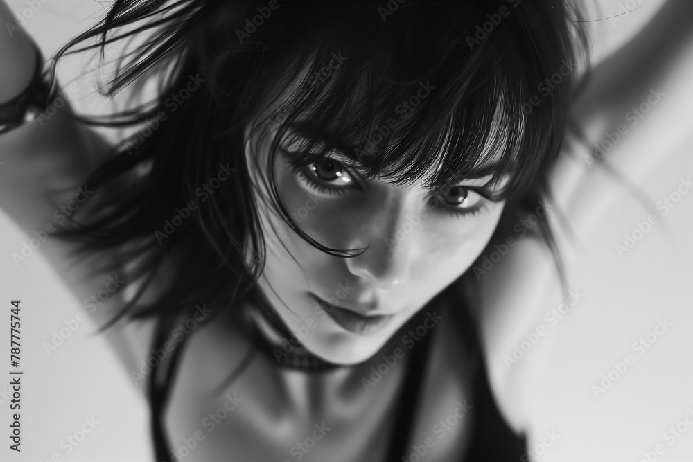 Captivating portrait of a woman with intense gaze in monochrome tone Captivating portrait of a woman with intense gaze in monochrome tone