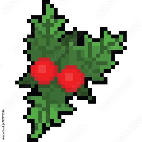 Pixel cartoon christmas flower icon. © Patinya_P_Ang