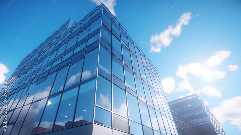Sleek Elegance: Modern Office Building Against a Blue Sky with Glass Facade
Sleek Elegance: Modern Office Building Against a Blue Sky with Glass Facade