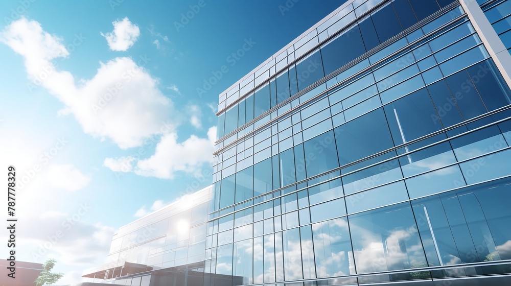 Sleek Elegance: Modern Office Building Against a Blue Sky with Glass Facade
Sleek Elegance: Modern Office Building Against a Blue Sky with Glass Facade