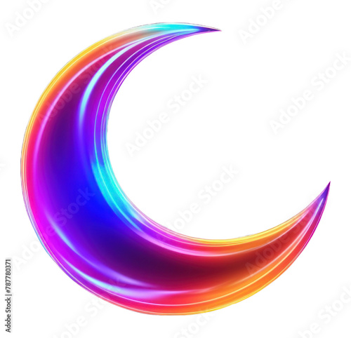 PNG 3D render of neon moon icon light night illuminated