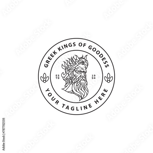 Ancient Greek sculpture line vector illustration god zeus logo design 2