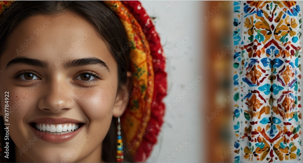 young mexican teenage girl on plain bright white background laughing hysterically looking at camera background banner template ad marketing concept from Generative AI