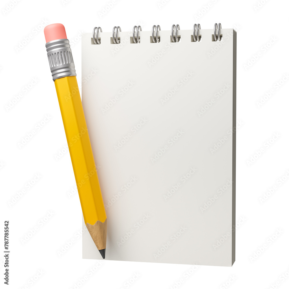 Blank notebook and pencil. isolated on white background. 3d render Blank notebook and pencil. isolated on white background. 3d render