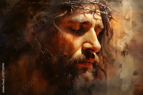 Close-up portrait of man with crown of thorns depicting suffering and contemplation