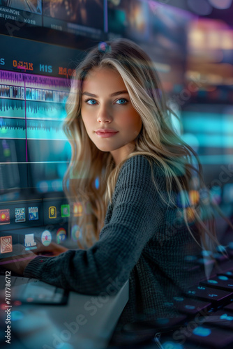 woman working on a video computer editing