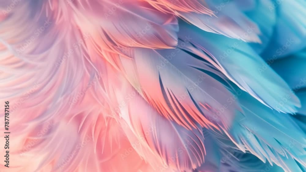 Delicate and soft texture of feathers in a dreamy gradient of pink and blue hues. Shimmering like fairy wings when caught by the light. Delicate and soft texture of feathers in a dreamy gradient of pink and blue hues. Shimmering like fairy wings when caught by the light.