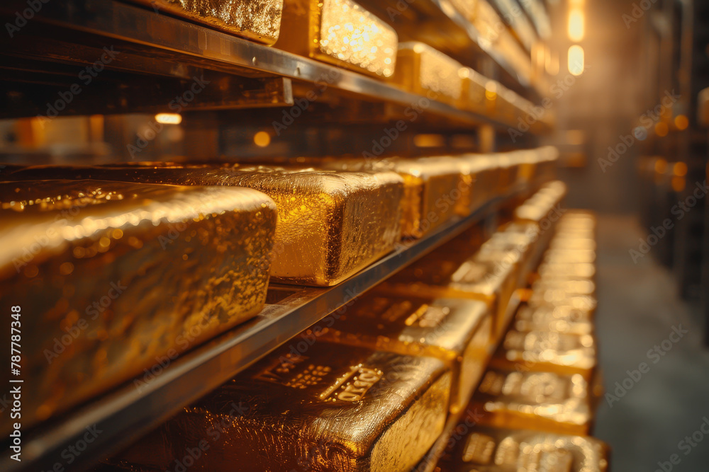 A stack of gold bars rests in the security room A stack of gold bars rests in the security room