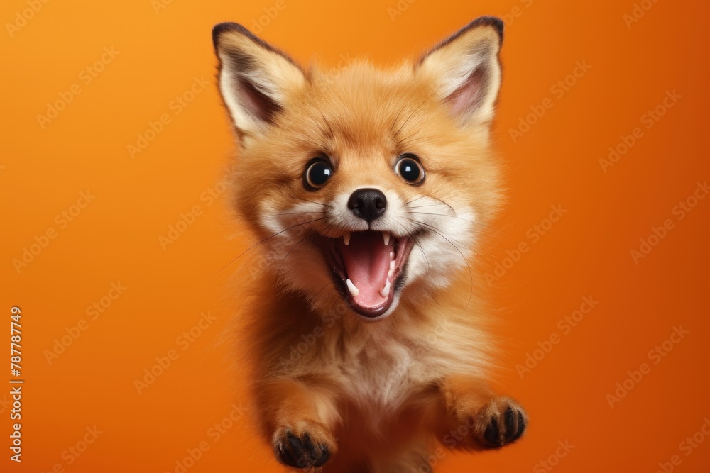 Happy fox jumping and having fun.