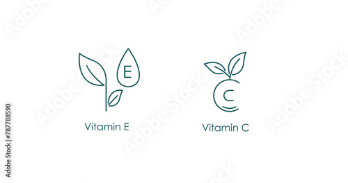 Vitamin E, Vitamin C, Skincare Product Vector Icons