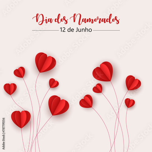 Fototapeta Naklejka Na Ścianę i Meble -  Feliz Dia dos Namorados! Happy Valentines Day. Brazilian Portuguese Hand Lettering Calligraphy Vector.