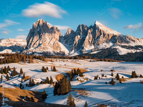 Winter landscape in Alpe di Siusi, Dolomites, Italy. photo