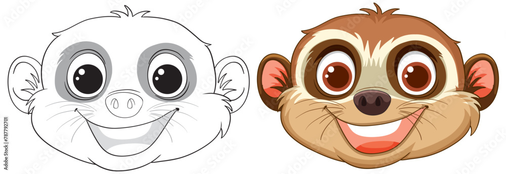 Two smiling monkey faces in a vector style.