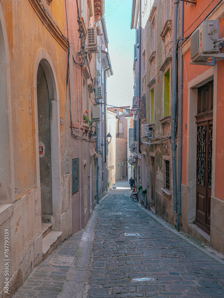 Fototapeta premium Summer cityscape in Piran, a coastal ancient town in Slovenia.