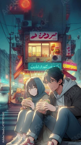 Eating a sandwich on the street